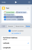 Workflow Text Action Current Location Properties